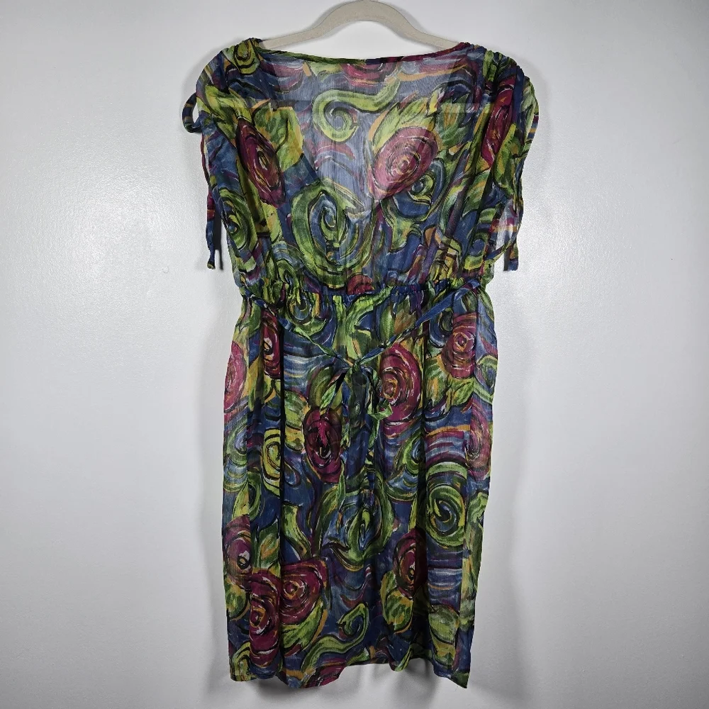 Vintage Avon Watercolor Floral Sheer Swimsuit Cover Up Dress Size Medium